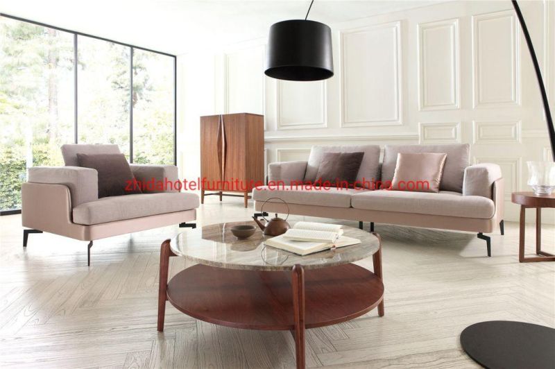 Modern 4 Seat Fabric Leather Cover Living Room Home Wooden Sofa