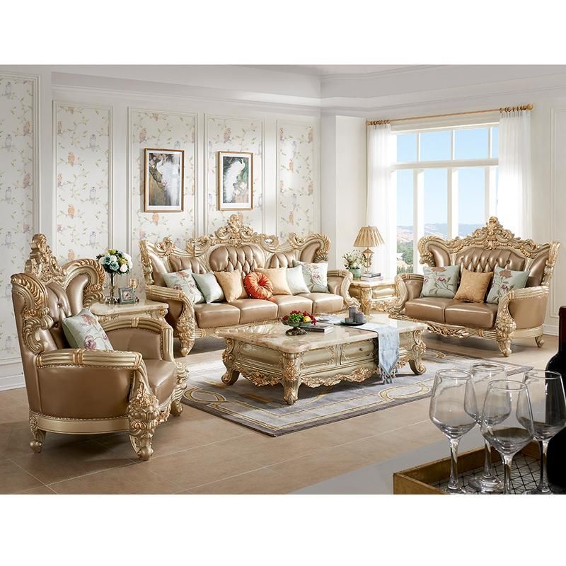 Wood Home Furniture Factory Wholesale Antique Luxury Leather Sofa in Optional Sofas Couch Seaters and Furnitures Color