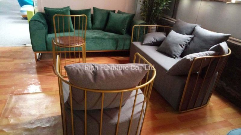 Modern Home Furniture Stainless Golden Fame 3-Seater Multi-Pillow Velvet Fabric Full Set Sofa