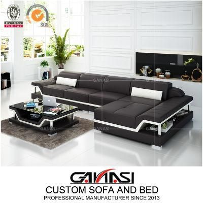 Economic Apartment Furniture Contemporary Leather Wood Frame Sofa with Coffee Table