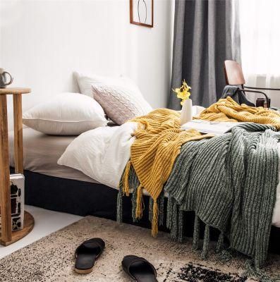 New Striped Tassel Design Decorative Knitted Chenille Blanket for Sofa Bed