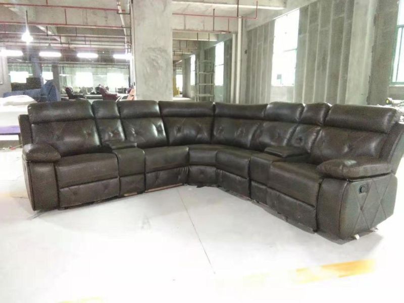 Leather Gel Sectional Reclining Sofa with Console for Living Room Furniture