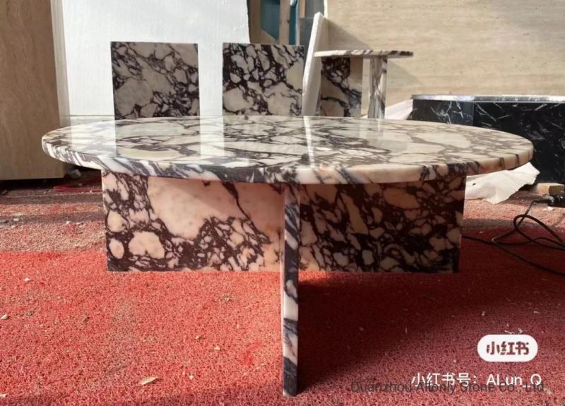 Arabescato White Marble Coffee Table and Side Table for Lobby Furniture Design