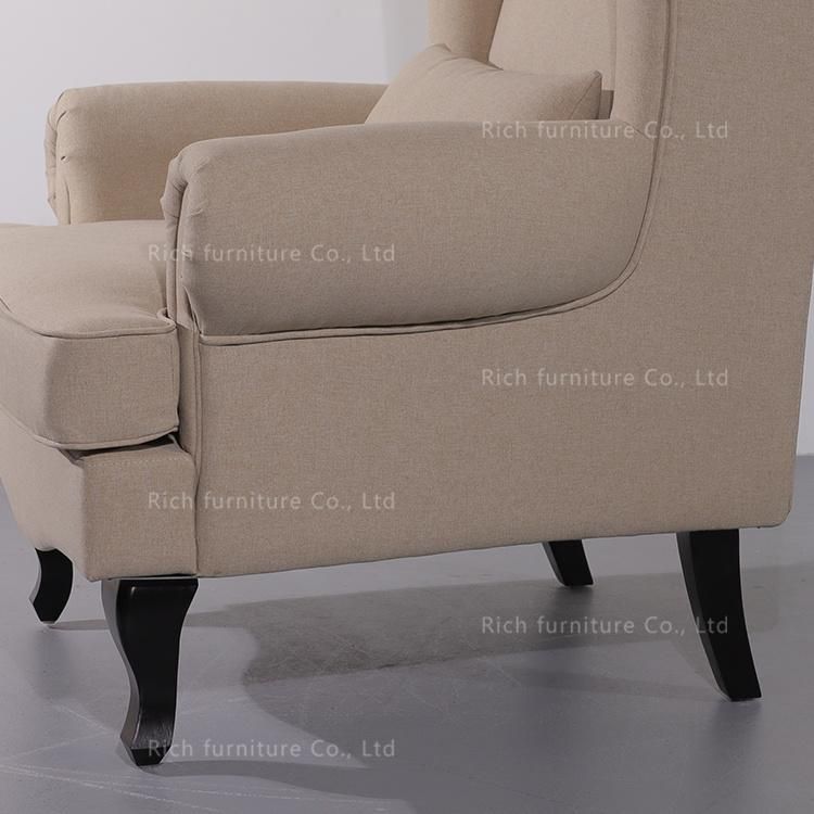 European Style Living Room Furniture Beige Velvet High Back Sofa