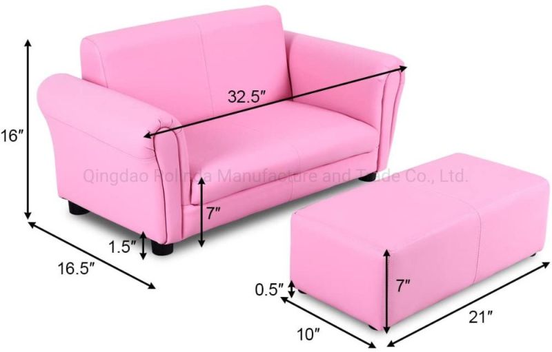 Whole Sale Kid Children Upholstered Chaise Lounge Chair Sofa with Armrest and Ottoman Footstool