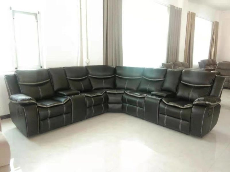 Leather Gel Sofa with Constrat Stitching for Living Room Furniture