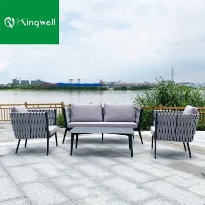 Rope Garden Waterproof Sofa Set with Durable Aluminum Side Table
