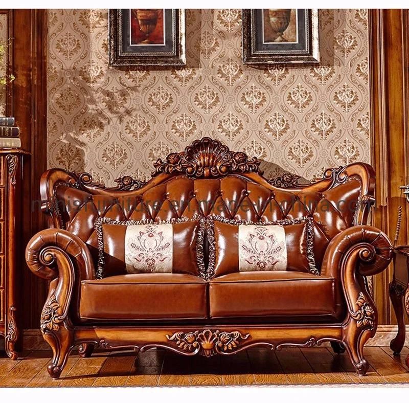 (MN-CSF10) Hotel Lounge/Home Furniture Living Room Wood Blue Leather Sofa