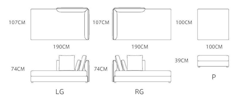 Italian Style Home Living Room Furniture High Quality Metal Leg L Shape Couch Hotel Sectional Modern Fabric Sofa