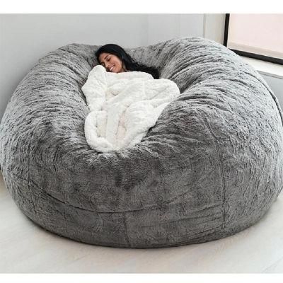7FT Fur Fabric Living Room Lazy Sofa Bed Giant Beanbag Cover Soft Big Round Bean Bag