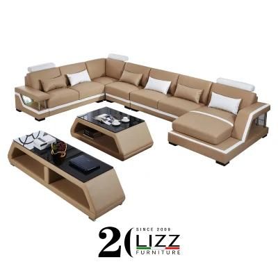 Online Special Offer Home Furniture U-Shape LED Leather Sofa