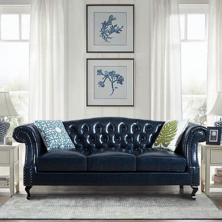 American Style Sofa Set Tufted Genuine Leather Sectional Sofas