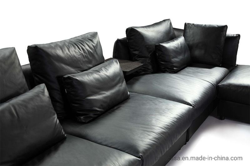Popular Living Room High-Quality Black Leather Sectional Sofa