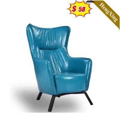 Modern Home Living Room Office Metal Legs Blue Color PU Leather Sofa Chair Hot Sale Chinese Lounge Chair