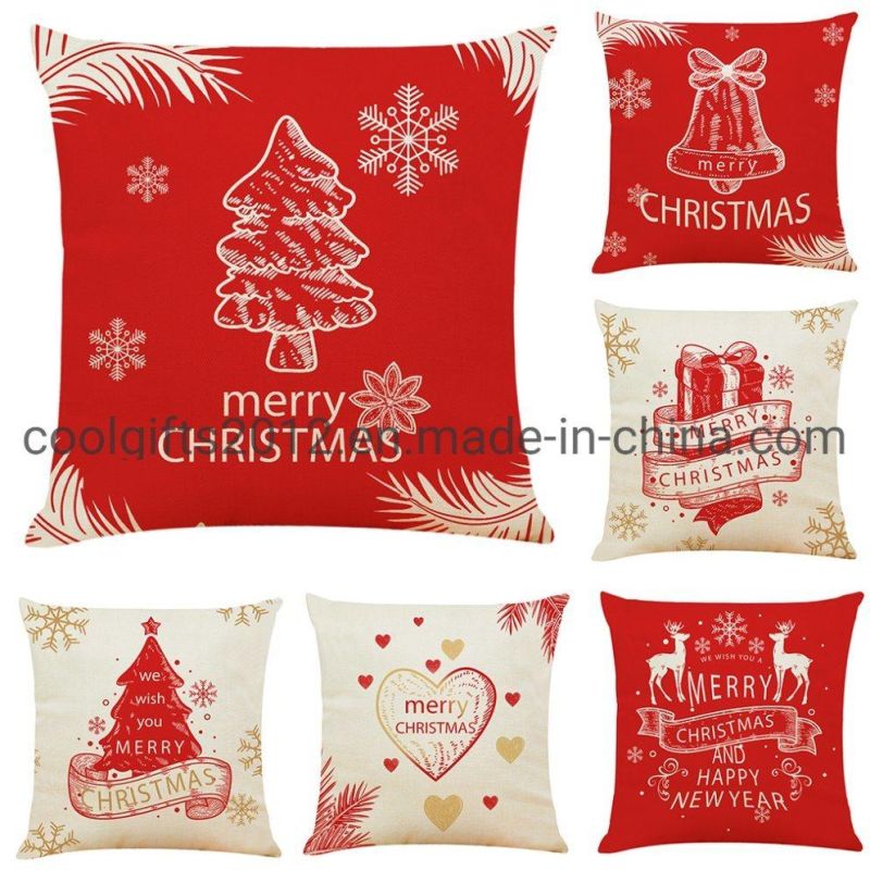 Home Textile Traditional Design Christmas Colorful Reindeer Digital Print Cotton Linen Customizable Sofa Pillow Cover