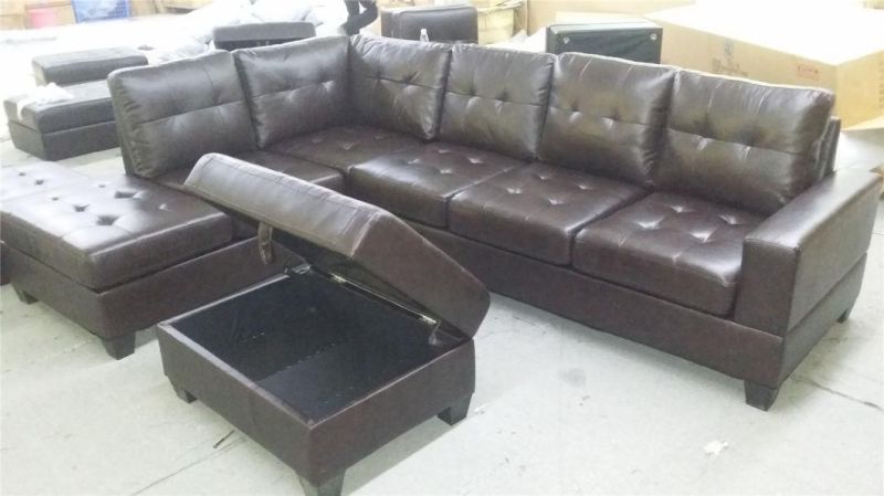 Fabric or PU Material Sectional Sofa with Kd Construction for Living Room Furniture