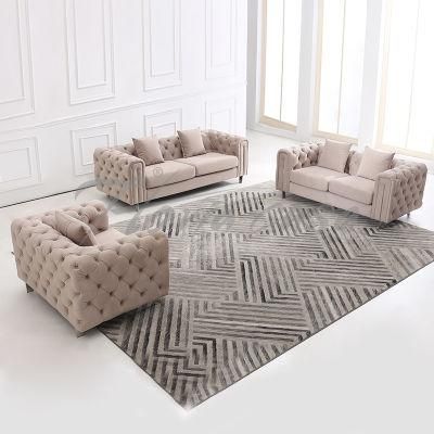 Italy European Design Living Room Furniture Sectional Chesterfield Fabric Sofa Set with Ottoman