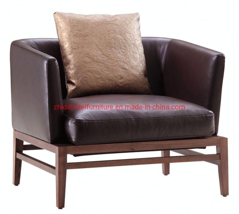 Walnut Wood Base Living Room Furniture Modern Leather Fabric Sofa