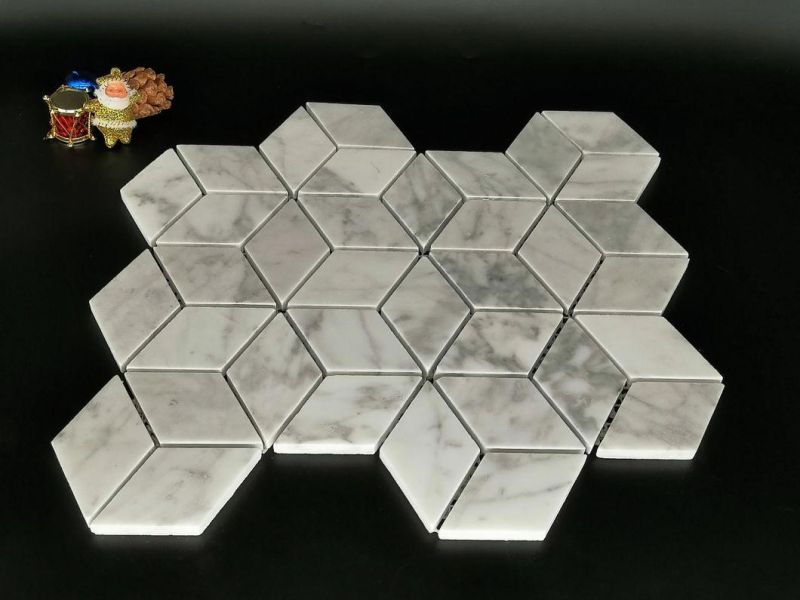 Carrara White Hexagonal, Natural Stone + Diamond Crystal Mosaic TV, Kitchen, Sofa, Hotel Lobby Floor Tile, Metope Ceramic Tile