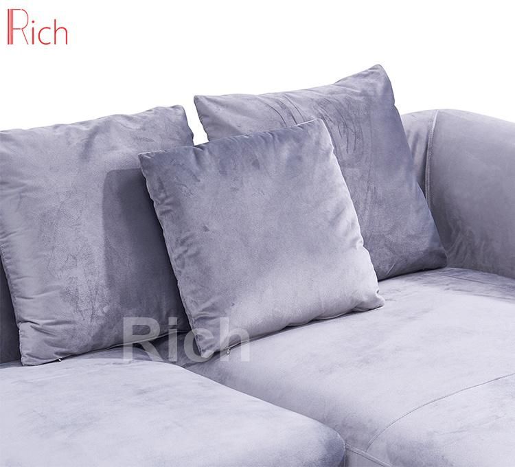 Modern Home Furniture Leisure Fabric Sectional Corner Sofa Couch Set Metal Base for Living Room L Shape Hotel Event Office