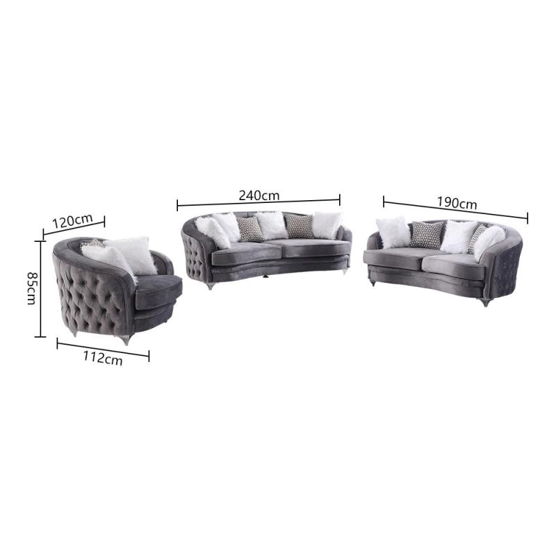 Wholesale Modern Living Room Black Velvet 3 Seater Fabric Home Sofa with Pillows