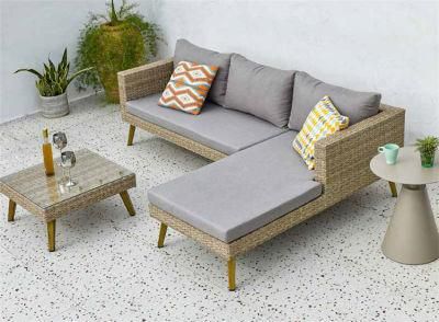 Nordic Hotel Terrace Leisure Outdoor Furniture Corner Sofa Set 1 2 3 Seater PE Rattan Garden Sofa Set