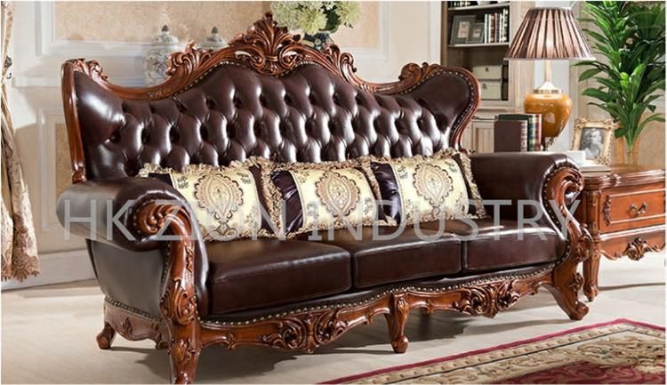 Traditional and Classical European Style Chesterfield Living Room Sofa Home Furniture Living Room Use Brown Genuine Leather Sofa Sectionals