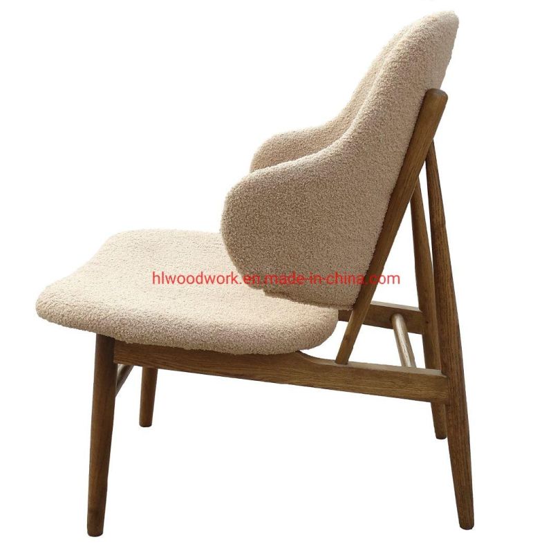 Oak Wood Frame Brown Color with Beige Teddy Velvet Magnate Chair Lounge Sofa Coffee Shope Armchair Living Room Sofa Resteraunt Sofa Leisure Sofa Armchair