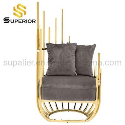 High Quality Hotel Furniture Gold Metal Single Velvet Sofa