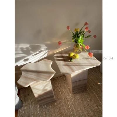 Living Room Furniture Luxury Onyx Tabletop Base Plinth Stone End Set Marble Onyx Side Table