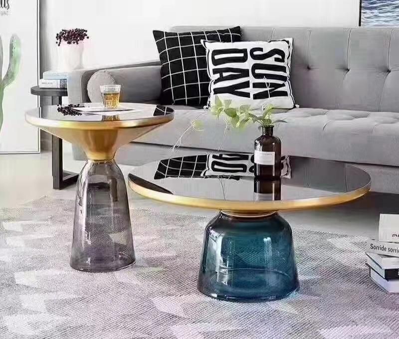 Modern Simple Round Glass Top Coffee Bell Table Glass Base Sofa Side Tea Center Coffee Table