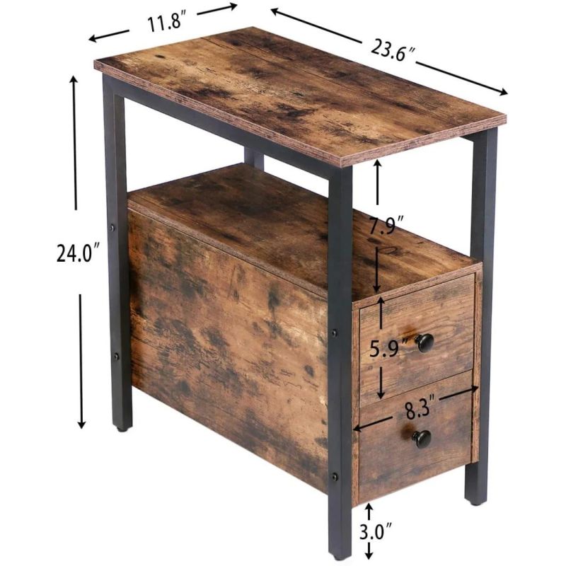 Sofa Side Table with Double Drawer
