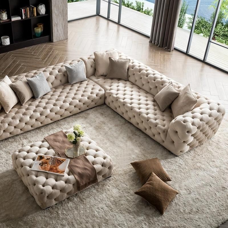 Italian Furniture Living Room Sofa Set Modern Furniture Luxury Upholstery Fabric Sectional Sofa L Shape Corner Sofa