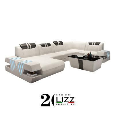 Unique Design Modern Style Living Room Furniture Leisure Leather LED Sofa Set