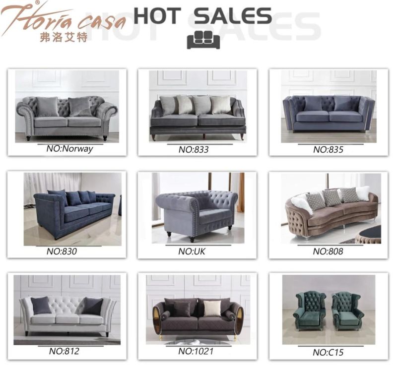 Modern Living Room Furniture New Velvet Fabric Sofa Set with Stainless Steel Legs