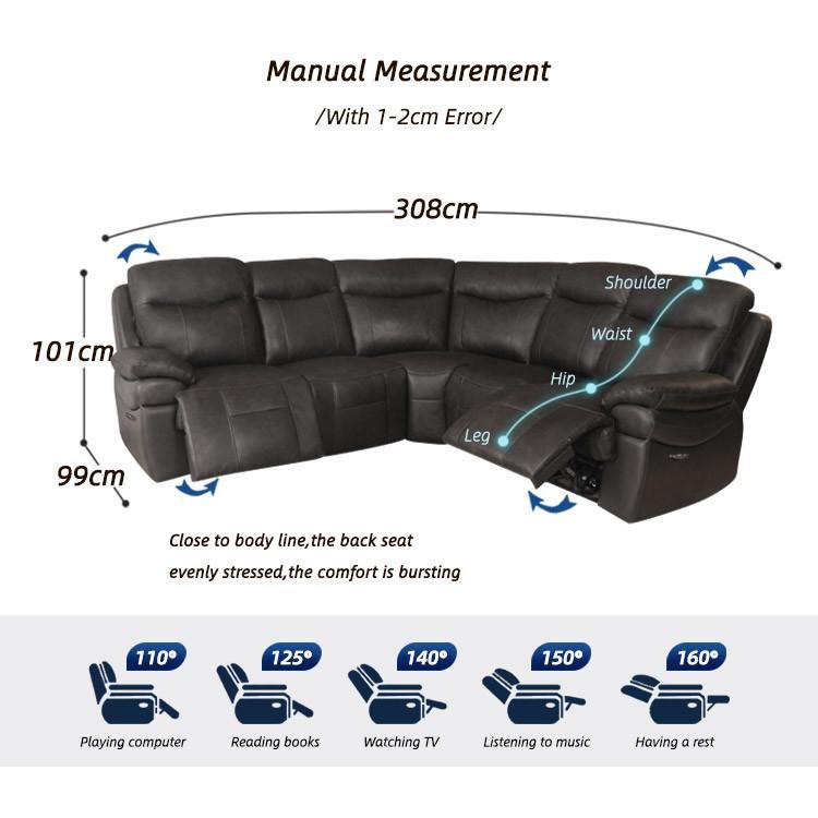 Mixed Color Europe Popular OEM Living Room Leather Electric Recliner Corner Sofa