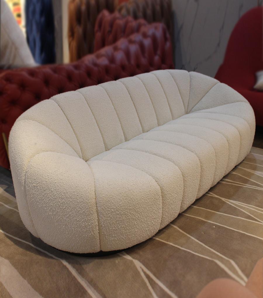 Pumpkin Shape 3 Seats Fabric Sofa