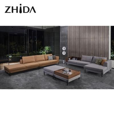 High End Modern Simple Design Italian Style Fabric L Shape Couch Villa Living Room Wooden Armrest Storage Sectional Sofa Set Furniture