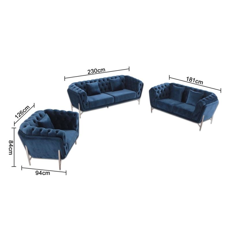 Foshan Modern Home Furniture Set Leisure Blue Couch European Living Room Fabric Sofa