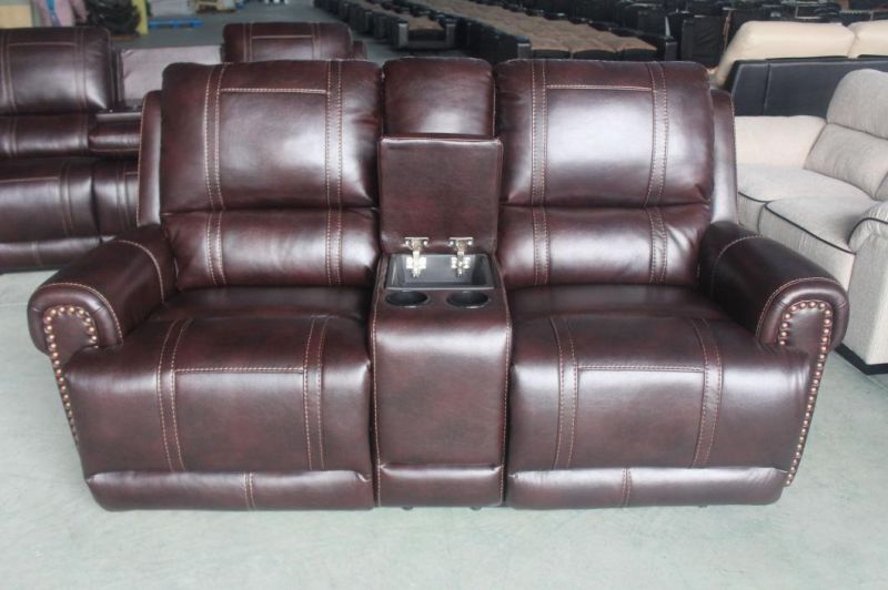 Gel Leather Reclining Sofa with Nail Head Arm for Living Room Furniture