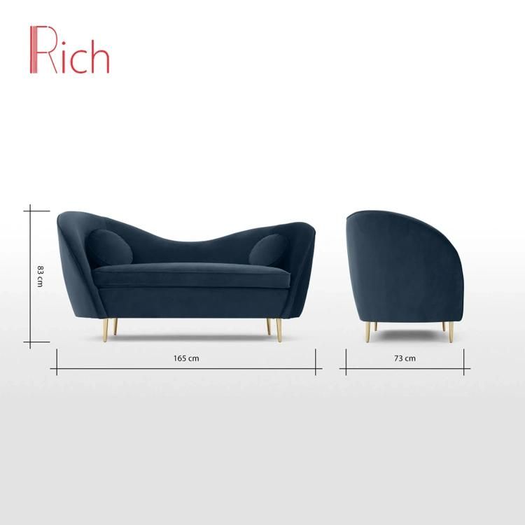 Golden Stainless Steel Legs Living Room Furniture Sets Modern Velvet Upholstered Two Seater Sofa