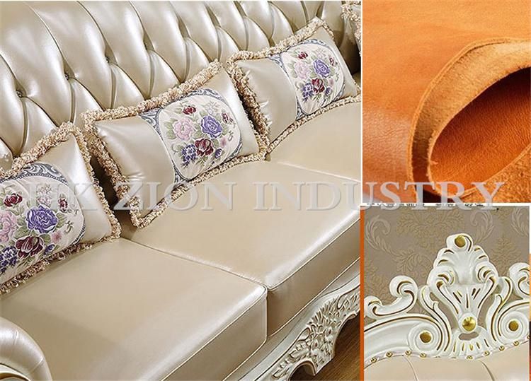 Royal Living Room Furniture Sets Luxury Leisure Chaise L Shape Sofa Corner Sofa European Style Geniue Leather Wooden Home Living Room Sofa