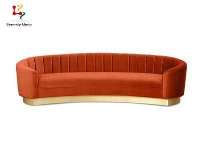 Hotel Room Furniture Luxury Velvet Sofa for Club Modern Brass Base Living Room Couch