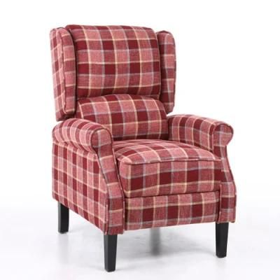 Modern UK Style Home Living Room Fabric Sofa Chair Push Back Recliner Chair Small Size Furniture Plaid Sofa