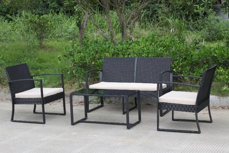 Patio Garden Furniture 4 Seater Cheap Rattan Outdoor Plastic Sofa Set Black Waterproof Seat