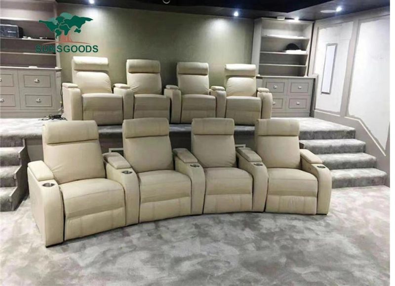American Style Home Theater Cinema Furniture Genuine Leather Manual Recliner Sofa
