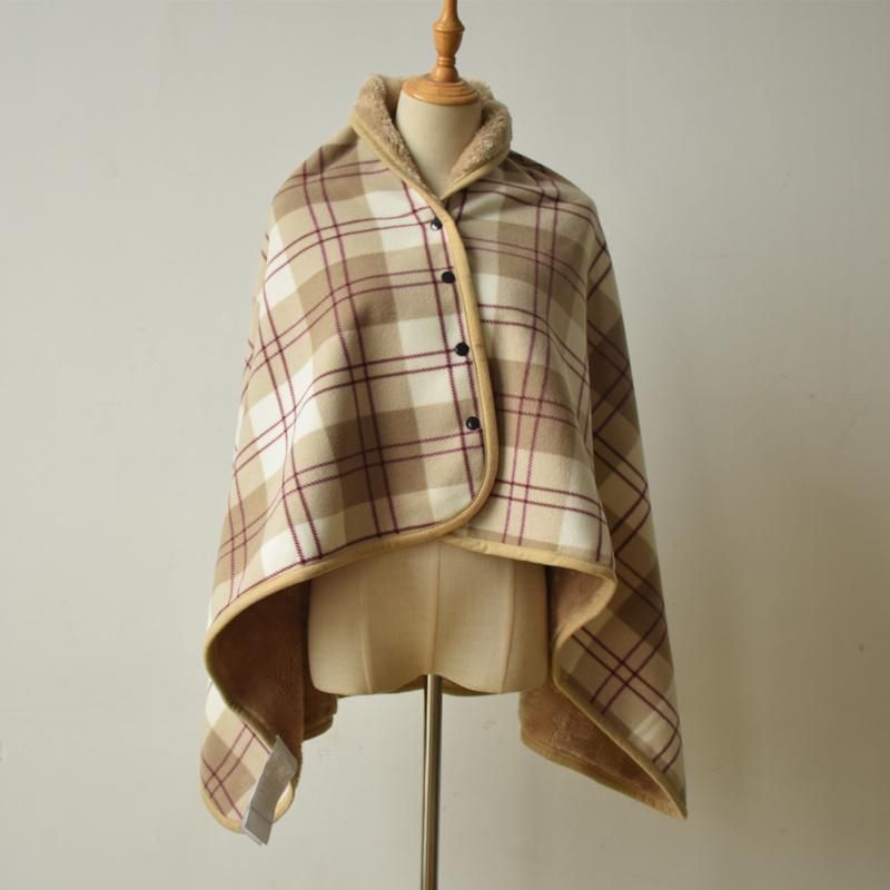 Double Side Plaid Wearable Sofa Blanket Office Shawl Multi-Functional Wrap Shawl with Button