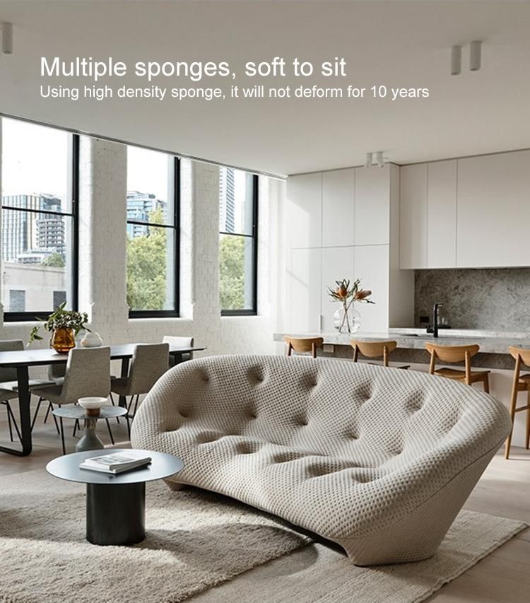 Luxury Leisure Chair Arc Pull Button Sofa Fabric Tufted Cloud Couches Modular Shell Sofa
