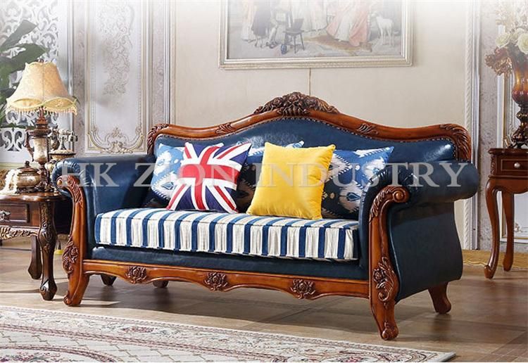 Royal Luxury European Style Living Room Sofa Couches Living Room Furniture Sofa Set Blue Leather Homeliving Furniture Recliner Sofa