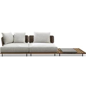 Modern Teak PE Rattan Waterproof Cushion Teak Latticed Living Room Sofas for Home
